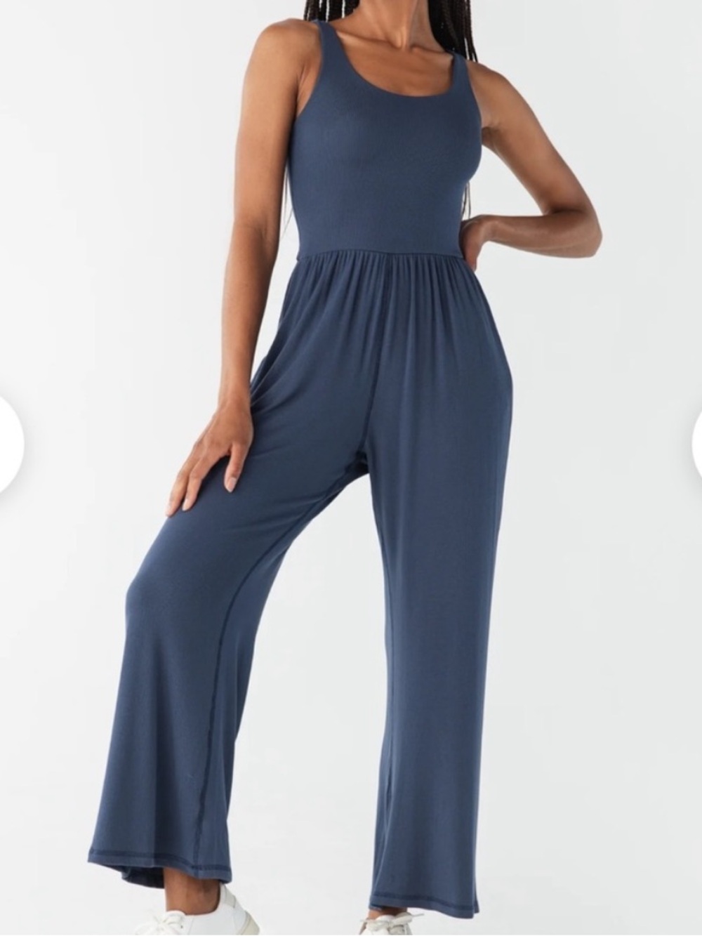 Imbodhi Hana Jumpsuit Ribbed Indigo Blue Grey Small